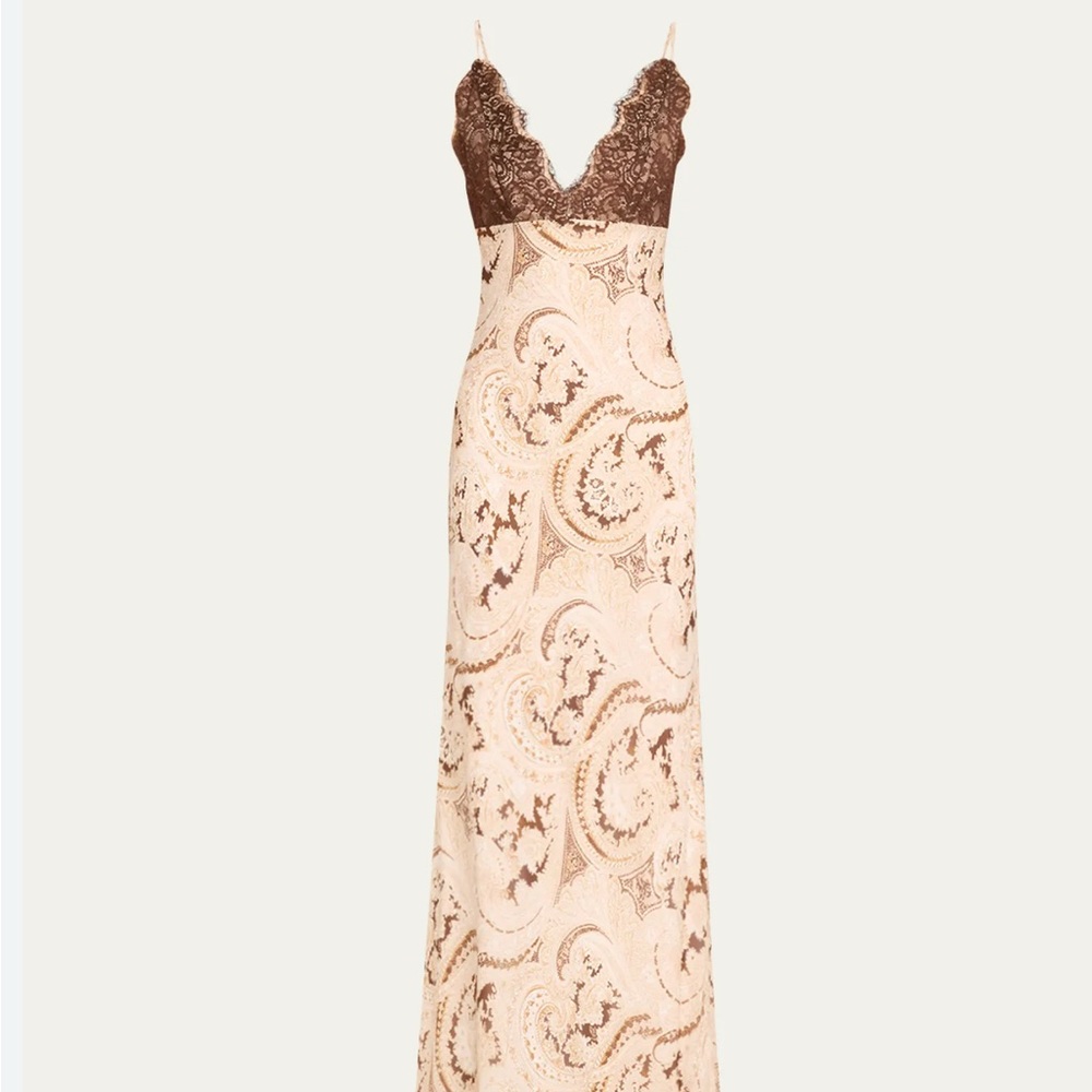 NWT L'AGENCE Susanna Cream and Brown Maxi Dress size 2